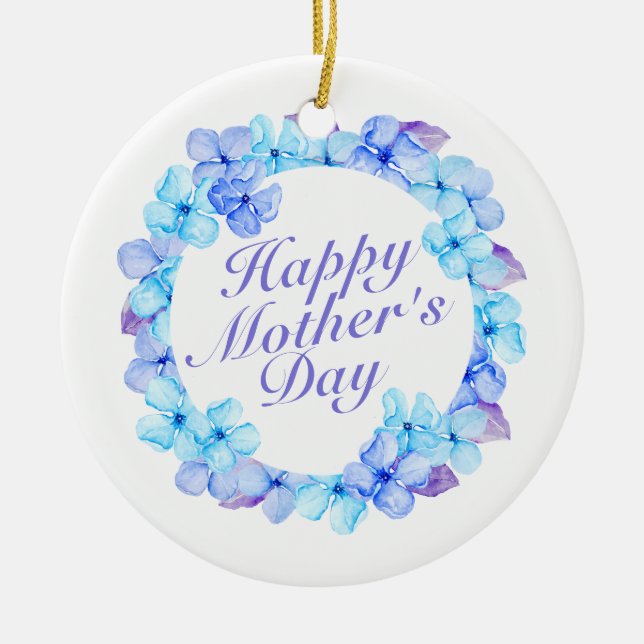 Elegant Happy Mother's Day Floral Wreath Ornament (Front)