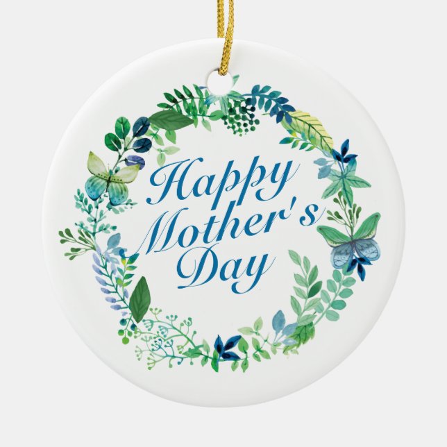 Elegant Happy Mother's Day Floral Wreath Ornament (Front)