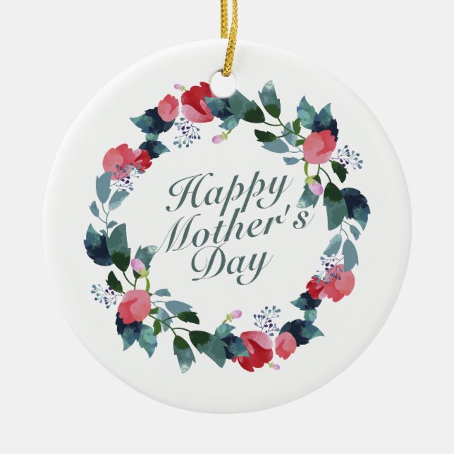 Elegant Happy Mother's Day Floral Wreath Ornament (Front)