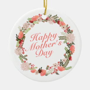 Elegant Happy Mother's Day Floral Wreath Ornament
