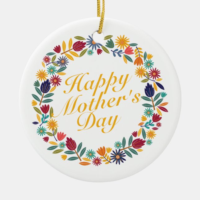 Elegant Happy Mother's Day Floral Wreath Ornament (Front)