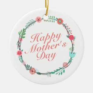 Elegant Happy Mother's Day Floral Wreath Ornament