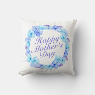 Elegant Happy Mother's Day Floral Wreath Pillow