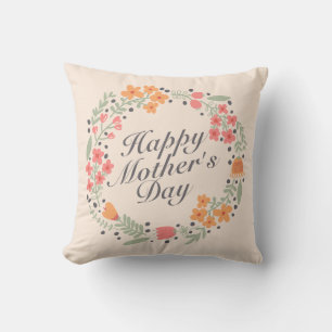 Elegant Happy Mother's Day Floral Wreath   Pillow