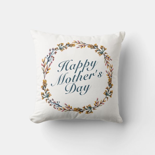 Elegant Happy Mother's Day Floral Wreath | Pillow (Front)