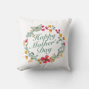 Elegant Happy Mother's Day Floral Wreath   Pillow