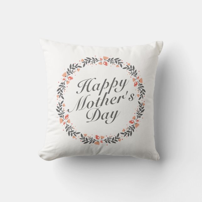 Elegant Happy Mother's Day Floral Wreath | Pillow (Front)