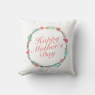 Elegant Happy Mother's Day Floral Wreath   Pillow