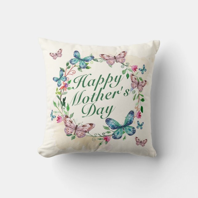 Elegant Happy Mother's Day Floral Wreath | Pillow (Front)