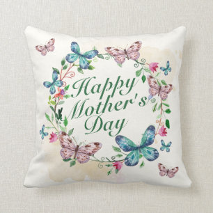 Elegant Happy Mother's Day Floral Wreath   Pillow
