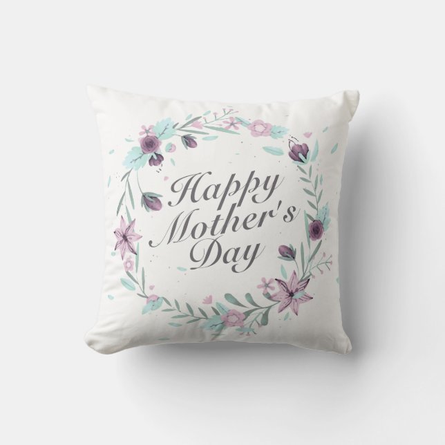 Elegant Happy Mother's Day Floral Wreath | Pillow (Front)