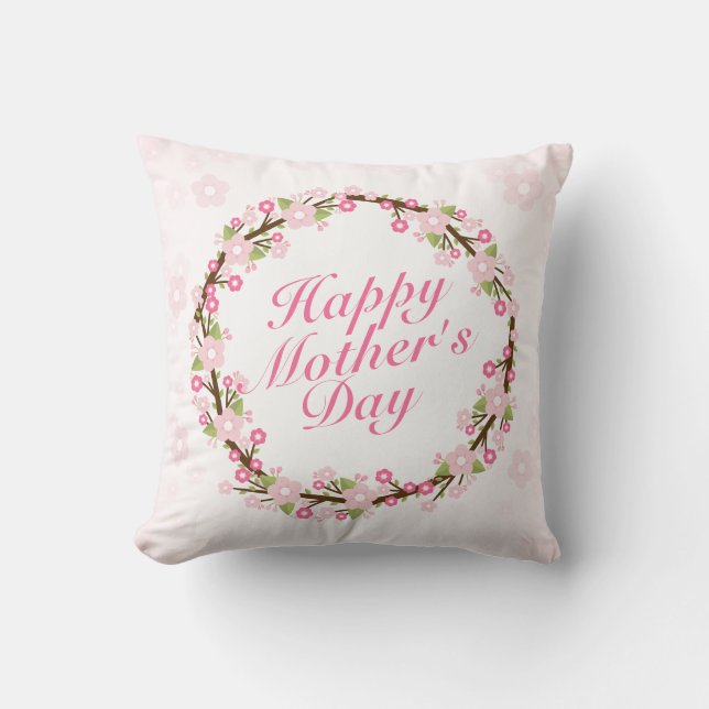 Elegant Happy Mother's Day Floral Wreath | Pillow (Front)