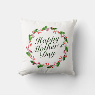 Elegant Happy Mother's Day Floral Wreath   Pillow