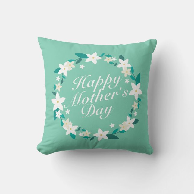 Elegant Happy Mother's Day Floral Wreath | Pillow (Front)