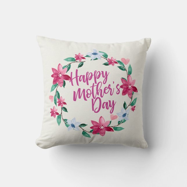 Elegant Happy Mother's Day Floral Wreath | Pillow (Front)