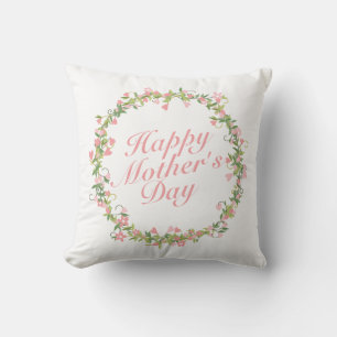 Elegant Happy Mother's Day Floral Wreath   Pillow