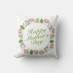 Elegant Happy Mother's Day Floral Wreath Pillow