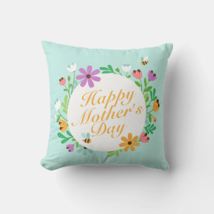 Elegant Happy Mother's Day Floral Wreath   Pillow