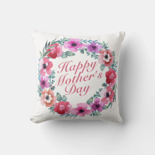 Elegant Happy Mother's Day Floral Wreath   Pillow
