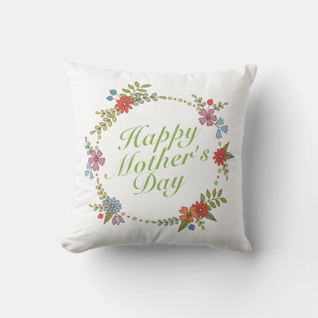Elegant Happy Mother's Day Floral Wreath | Pillow (Front)