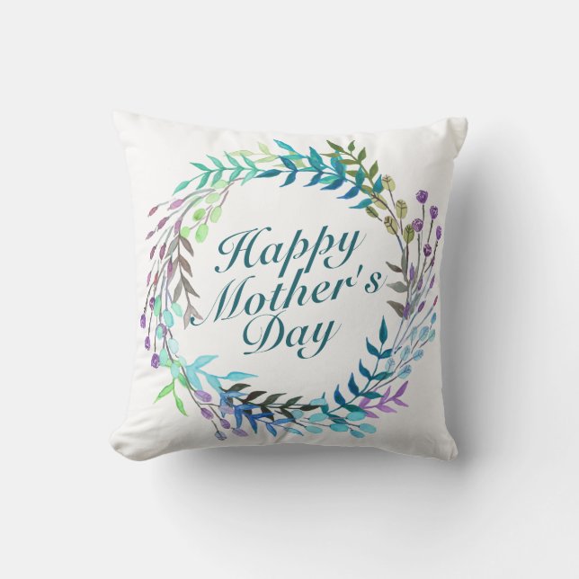 Elegant Happy Mother's Day Floral Wreath | Pillow (Front)