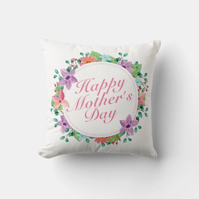 Elegant Happy Mother's Day Floral Wreath | Pillow (Front)