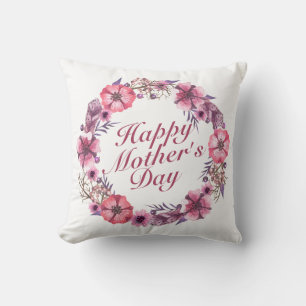 Elegant Happy Mother's Day Floral Wreath   Pillow