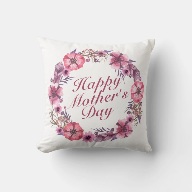 Elegant Happy Mother's Day Floral Wreath | Pillow (Front)
