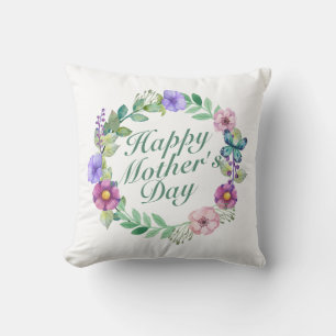 Elegant Happy Mother's Day Floral Wreath   Pillow