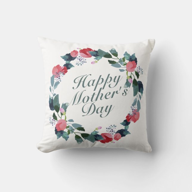 Elegant Happy Mother's Day Floral Wreath | Pillow (Front)