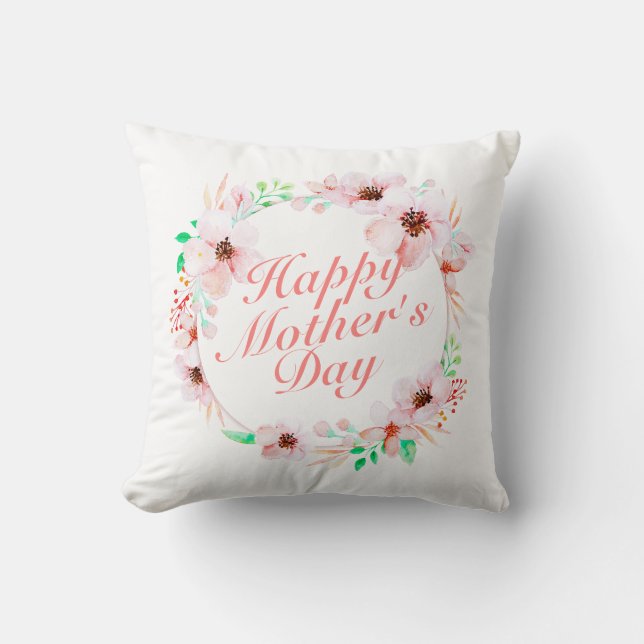 Elegant Happy Mother's Day Floral Wreath | Pillow (Front)