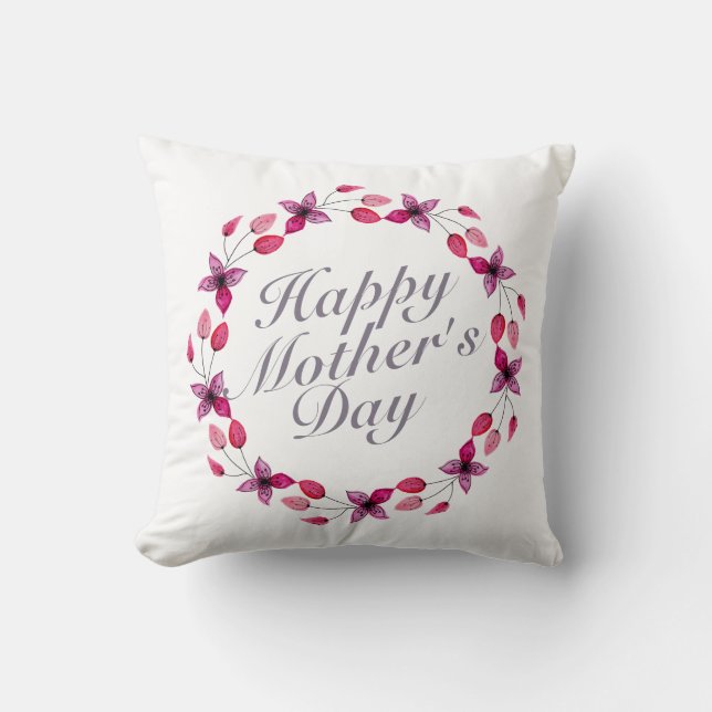 Elegant Happy Mother's Day Floral Wreath | Pillow (Front)