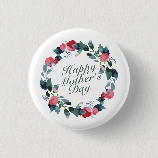 Elegant Happy Mother's Day Floral Wreath Pin (Front)