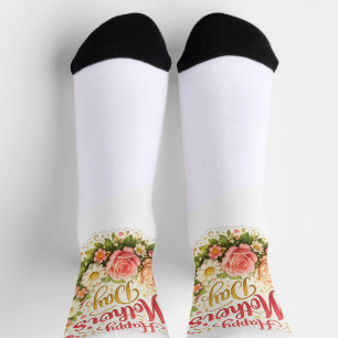 Elegant happy Mother's Day floral wreath Socks