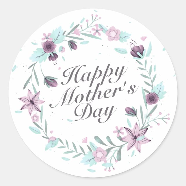 Elegant Happy Mother's Day Floral Wreath Sticker (Front)