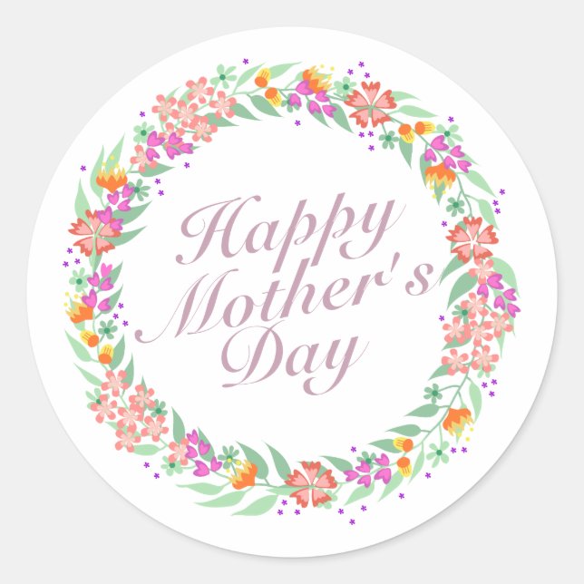 Elegant Happy Mother's Day Floral Wreath Sticker (Front)