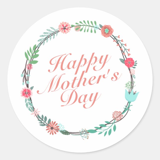 Elegant Happy Mother's Day Floral Wreath Sticker (Front)
