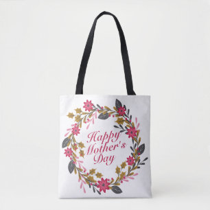 Elegant Happy Mother's Day Floral Wreath Tote Bag