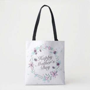 Elegant Happy Mother's Day Floral Wreath Tote Bag