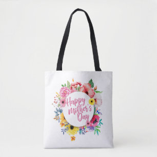 Elegant Happy Mother's Day Floral Wreath Tote Bag