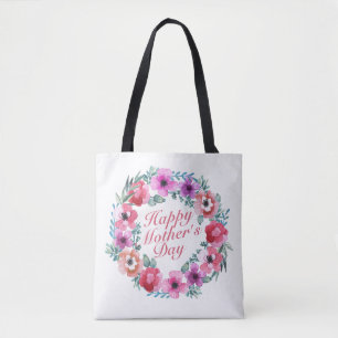 Elegant Happy Mother's Day Floral Wreath Tote Bag
