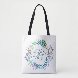 Elegant Happy Mother's Day Floral Wreath Tote Bag