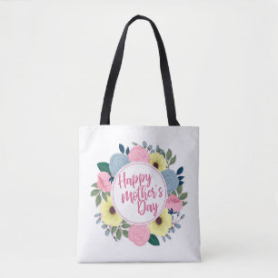 Elegant Happy Mother's Day Floral Wreath Tote Bag