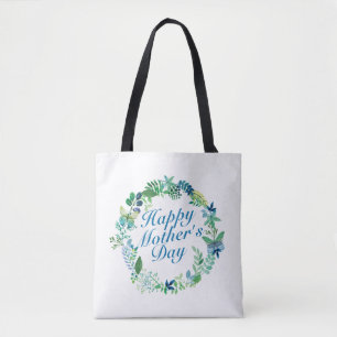 Elegant Happy Mother's Day Floral Wreath Tote Bag