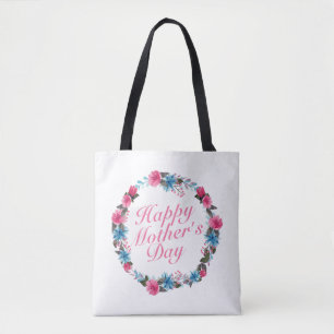 Elegant Happy Mother's Day Floral Wreath Tote Bag