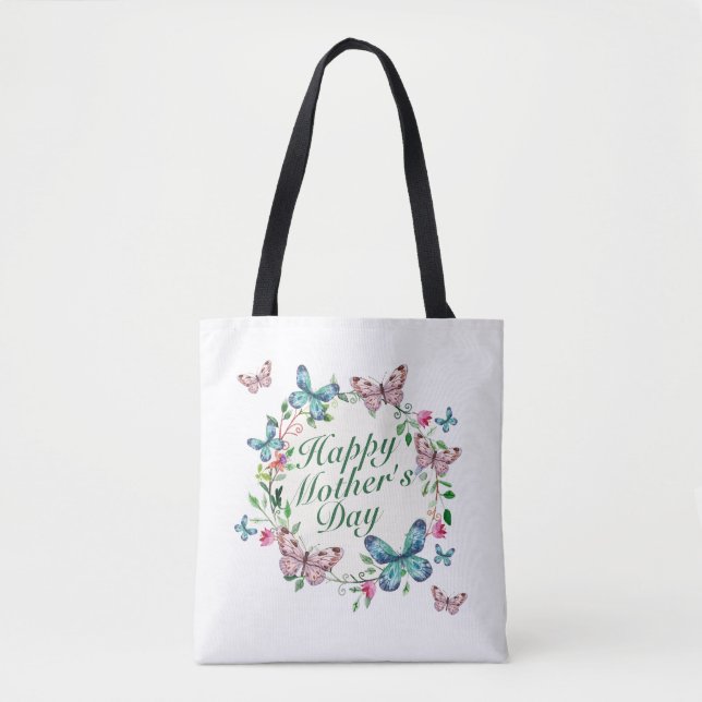 Elegant Happy Mother's Day Floral Wreath Tote Bag (Front)
