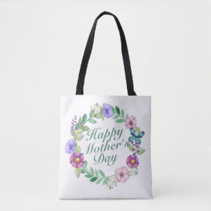 Elegant Happy Mother's Day Floral Wreath Tote Bag