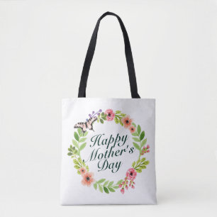 Elegant Happy Mother's Day Floral Wreath Tote Bag