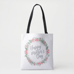 Elegant Happy Mother's Day Floral Wreath Tote Bag