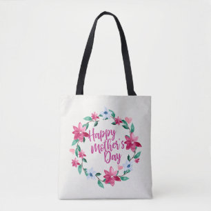 Elegant Happy Mother's Day Floral Wreath Tote Bag